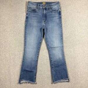 Mother Insider Crop Step Fray Jeans Work Hard Play Hard Blue Raw Hem 28 READ